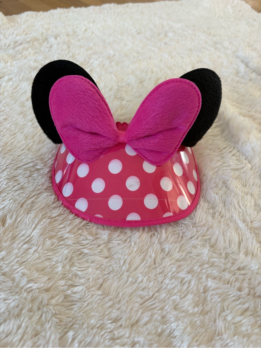 Pink Polka Dot Minnie-Mouse Style Ear Headband Visor with Bow